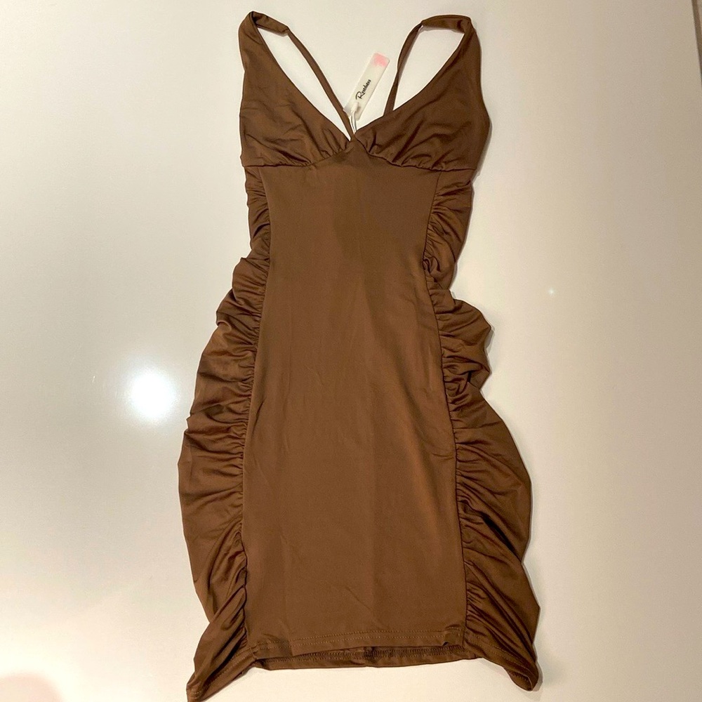 Rosedress ruched brown bodycon dress, size S